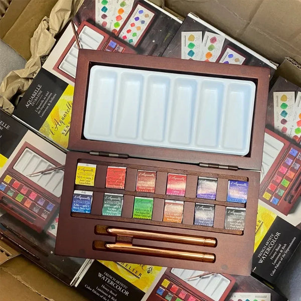12 Color Semi-block Watercolor Paint Wooden Box Set Artist Watercolor Painting Tools Art Student Decorative Comic Art Pigment