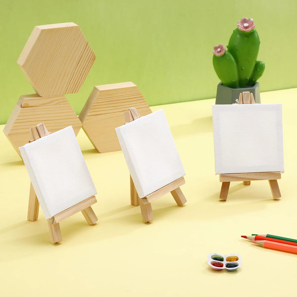 12 Sets Mini Easels with Canvas Boards Small Easel Stands with Canvas  Panels for Kids Students Adults Painting