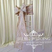 120 pcs  Free Shipping 15cm W * 275cm L Burlap Hessian Jute and Lace Chair Sash for Vintage Rustic Wedding