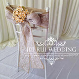 120 pcs  Free Shipping 15cm W * 275cm L Burlap Hessian Jute and Lace Chair Sash for Vintage Rustic Wedding
