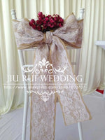 120 pcs  Free Shipping 15cm W * 275cm L Burlap Hessian Jute and Lace Chair Sash for Vintage Rustic Wedding