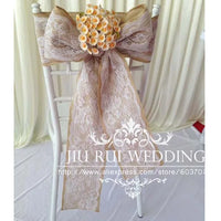 120 pcs  Free Shipping 15cm W * 275cm L Burlap Hessian Jute and Lace Chair Sash for Vintage Rustic Wedding