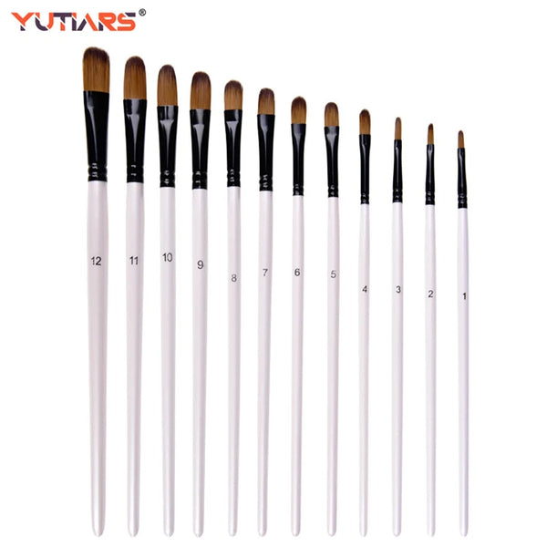 12pcs Artista Pincéis de Pintura de Óleo de Nylon Aquarela Conjunto de Pincel de Pintura Aquarela Pincéis Acrílico Ponta Plana Fontes Da Arte