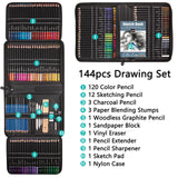 144PCS Art Supplies Sketch Drawing Kit Pencils Set for Sketching Include Colored Graphite Metallic Charcoal Pencil Ideal Gift