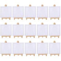 AOOKMIYA 15 Sets Mini Frame Paint Easel Canvas Painting Canvases Table Top Stand Picture
