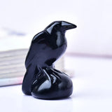 1PC Natural Flash Stone Obsidian Carving Crow, Quartz Crystal Crow, Mini Crystal Ornament