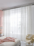 1PC Nordic Style Colorful Stripe Tufted Sheer Curtain,Rod Pocket Pom Pom Curtain for Living Room and Bedroom,Home Decoration