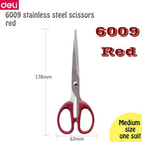 1PCS Deli 6034 6009 6010 Stainless scissors 3 size 2 colors red blue optional 160mm 178mm 210mm office school student scissors
