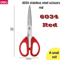 1PCS Deli 6034 6009 6010 Stainless scissors 3 size 2 colors red blue optional 160mm 178mm 210mm office school student scissors