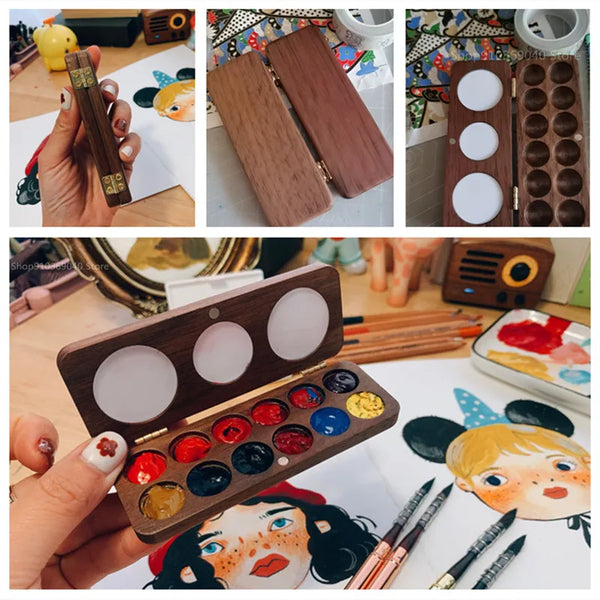 AOOKMIYA AOOKMIYA 1pcs Portable Wooden Handmade Watercolor Paint Box E