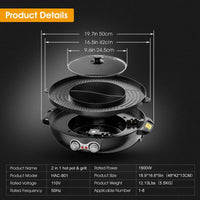 2 in 1 Electric Hot Pot BBQ Grill 1800W Multifunction Portable