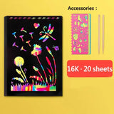 20 Sheets Kids Coloring Book Art Scratch Black Paper Rainbow Color Drawing Book School Supplies Free Shipping