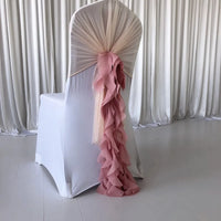 200 PCS Pre tied Romatic Voile Chiffon Chair Sash Ruffled Banquet  Chair Cover & Hood Cruly Willow