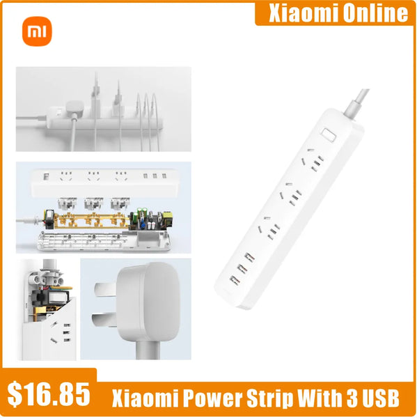 2023 Xiaomi power strip With 3 USB Extension Socket Plug Fast Charging Power Multifunctional 10A 250V 2500W plug patch board