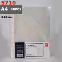 20PCS/Bag Deli 5710 72616 Transparent Document Bag File Folder 11 Hole A4 30 Hole A3 Loose Leaf Insert Bag Clear File Folder
