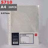 20PCS/Bag Deli 5710 72616 Transparent Document Bag File Folder 11 Hole A4 30 Hole A3 Loose Leaf Insert Bag Clear File Folder