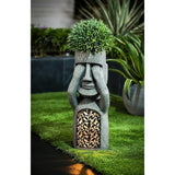 21"Garden Art with Planter,Set of 3 See,Speak No Evil Easter Island Garden Solar Statues,Outdoor Sculpture  with Solar Light