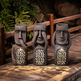 21"Garden Art with Planter,Set of 3 See,Speak No Evil Easter Island Garden Solar Statues,Outdoor Sculpture  with Solar Light