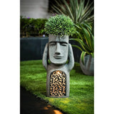 21"Garden Art with Planter,Set of 3 See,Speak No Evil Easter Island Garden Solar Statues,Outdoor Sculpture  with Solar Light