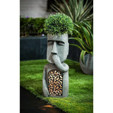 21"Garden Art with Planter,Set of 3 See,Speak No Evil Easter Island Garden Solar Statues,Outdoor Sculpture  with Solar Light