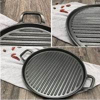 30cm Thickened Striped Cast Iron Steak Frying Pan BBQ Grill Plate Griddles Meat Roasting Pan Uncoated Nonstick Cookware