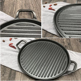 30cm Thickened Striped Cast Iron Steak Frying Pan BBQ Grill Plate Griddles Meat Roasting Pan Uncoated Nonstick Cookware