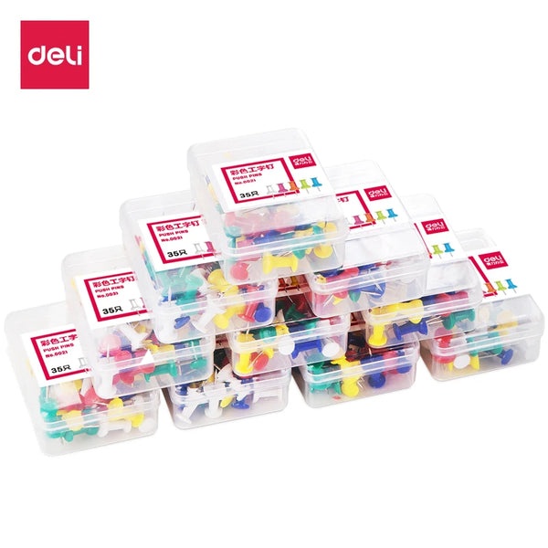 350PCS Deli 0021 Color I-Nail Push Pins Cute Wall Cubicle Accessories Cork Board Pin Thumbtacks