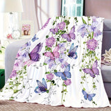 1pc Creative Flower And Butterfly Print Blanket, Contemporary Style Blanket, Soft And Comfortable Blanket, Travel Couch Bed Blanket, Office Home Decoration, Birthday Gift Blanket, For Boys, Girls, Adults, All Seasons Available