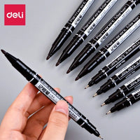 4/9pcs/lot Deli Twin Tip Permanent Marker Pen Set Fine Point Waterproof Ink Thin Nib Crude Nib Black Ink 0.5mm-2mm Fine Color