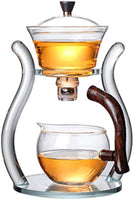 AOOKMIYA Glass Teapot Set Glass Automatic Lazy Tea Set Magnetic Rotating Kungfu Heat-Resistant Teapot Suit with 6pcs Tea Cups (GlasTeapot with 6pcs Bowl)