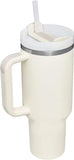 ALMEKAQUZ 40 oz Tumbler With Handle and Straw Lid Insulated Reusable Stainless Steel Water Bottle Travel Mug Iced Coffee Cup Travel Mug for Hot and Cold Beverages 40 oz Tumbler with Handle (White)