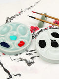 AOOKMIYA 5 Wells Ceramic Artist Paint Palette Porcelain Watercolor Painting Palette for Painters