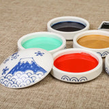 AOOKMIYA 5-layer Ceramic palette watercolor gouache paint palette blue and white ink plate art chinese painting supplies