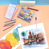 50/90/100 Colors Watercolor Paint Set Solid Pigment Glitter Metallic Watercolor Box Gouache Drawing Painting Art Supplies