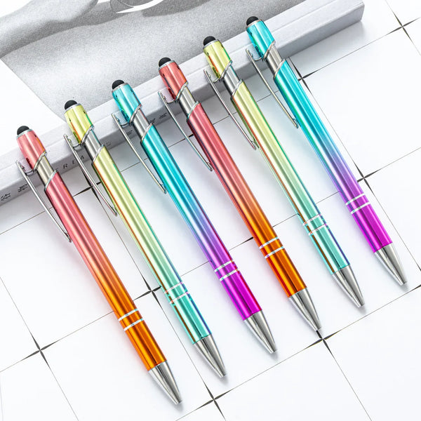 500Pcs/Lot Gradient Color Metal Pen Wholesale Aluminum Ballpoint Pen Laser Engrave logo Touch Screen Metal Ball Pen