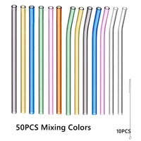 50pcs Barware Eco-friendly Straws 8*200mm Glass Reusable Straws Straws Drinkware Smoothies For Cocktails Drinking Accessories