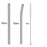 50pcs Barware Eco-friendly Straws 8*200mm Glass Reusable Straws Straws Drinkware Smoothies For Cocktails Drinking Accessories