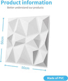 Mylindde Decorative 3D Wall Panels in Diamond Design, 3D Wall Panels, PVC 3D Wall Panel Diamond, 3D Textured Wall Panels, for Interior Wall Decor, 50 * 50cm Matt White, 12 Pack (White)
