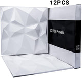 Mylindde Decorative 3D Wall Panels in Diamond Design, 3D Wall Panels, PVC 3D Wall Panel Diamond, 3D Textured Wall Panels, for Interior Wall Decor, 50 * 50cm Matt White, 12 Pack (White)