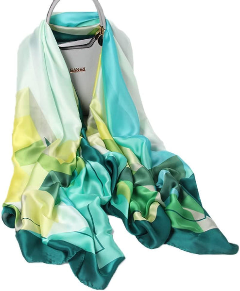 ميكنج تيك اوشحة، اوشحة حريرية طويلة للنساء، اوشحة حريرية طويلة بأنماط هندسية، شالات واقية من الشمس، اوشحة ملفوفة خفيفة الوزن، اوشحة عصرية لجميع المواسم