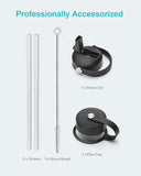 BUZIO Stainless Steel Water Bottle (Cold for 48 Hrs, Hot for 24 Hrs), 40 oz Vacuum Insulated Water Bottle with Straw Lid and Flex Cap (Double Wall, Wide Mouth, BPA Free, Leak Proof, Sweat Free), Black