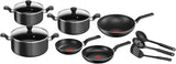 TEFAL Cookware Set of 12 Pieces | Super Cook | stewpot 22/24/28 cm/frypan 22/24 cm/wokpan 28 cm/Glass lid/spatula/spoon/slotted spoon | Non-Stick with Thermo Signal | Red | 2 Years Warranty| B243SC87