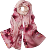 وشاح نسائي مالبيري 100% مطبوع عليه زهور وشاح طويل من الساتان شال ملفوف