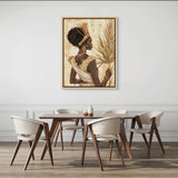 ديكور فني مؤطر من القماش القبلي للمرأة الافريقية بالوان محايدة، لوحة فنية جدارية مطبوعة لديكور الحائط للمكتب وغرفة المعيشة وغرفة النوم، هدية 30 × 40 سم