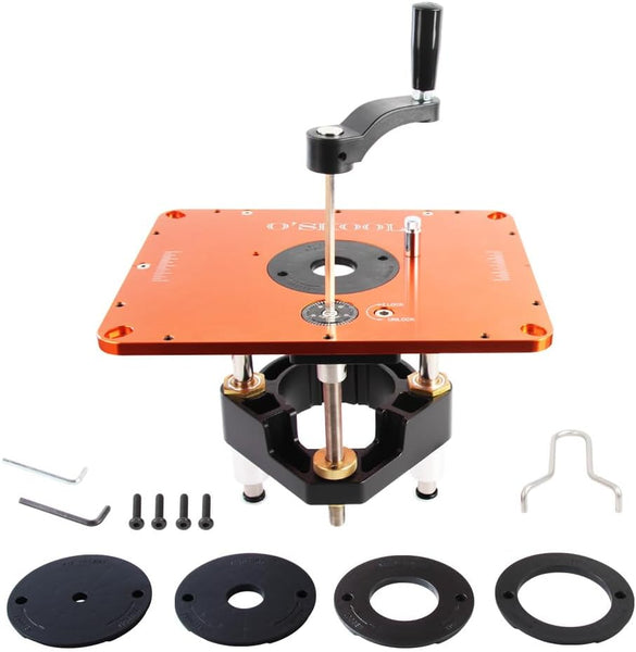 O'SKOOL Router Lift Systems for 3-1/2" Diameter Motors, 9-1/4'' x 11-3/4'' Plate 5-Piece Insert Ring Kit