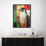 لوحة فنية جدارية مؤطرة من القماش بتصميم علم دولة الامارات العربية المتحدة بالوان علم الامارات العربية المتحدة، لوحة مطبوعة على شكل طائر وطني، ديكور حائط للمكتب وغرفة المعيشة، هدية 75 × 100 سم