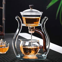 AOOKMIYA Glass Teapot Set Glass Automatic Lazy Tea Set Magnetic Rotating Kungfu Heat-Resistant Teapot Suit with 6pcs Tea Cups (GlasTeapot with 6pcs Bowl)