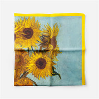 53cm Van Gogh Oil Painting Sunflower In Bottle Twill 100% Silk Scarf Women Square Scarves Shawls Foulard Bandana Hair Scarf