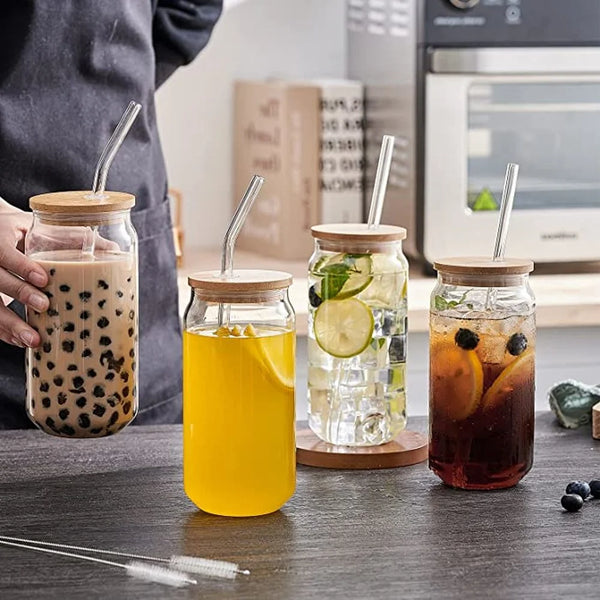 Cute Glass Cup Graduated Hot Tea Water Milk Coffee Glass Juice Mug c/w  straw