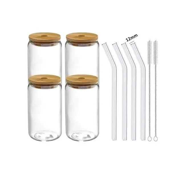 Transparent Boba Tea Glass Cup With Lid and Straw